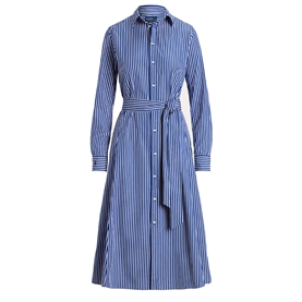 Polo Ralph Lauren Belted Striped Cotton Skjortekjole, Bright Navy/White 